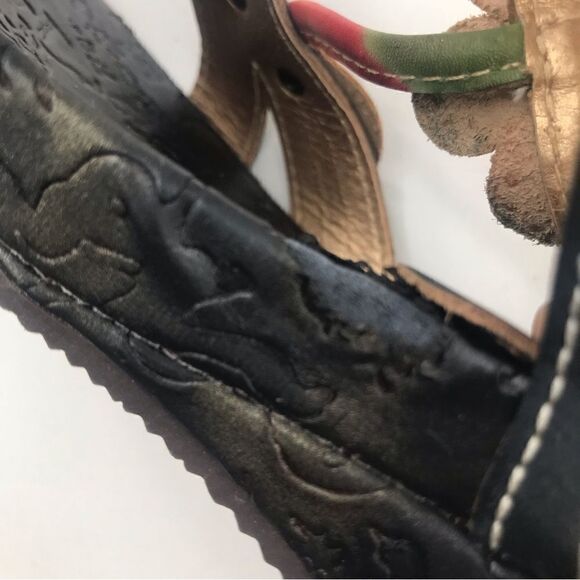 Spring Step Tooled Leather Colorful Flower Slip On Wedge Sandals - Picture 13 of 13